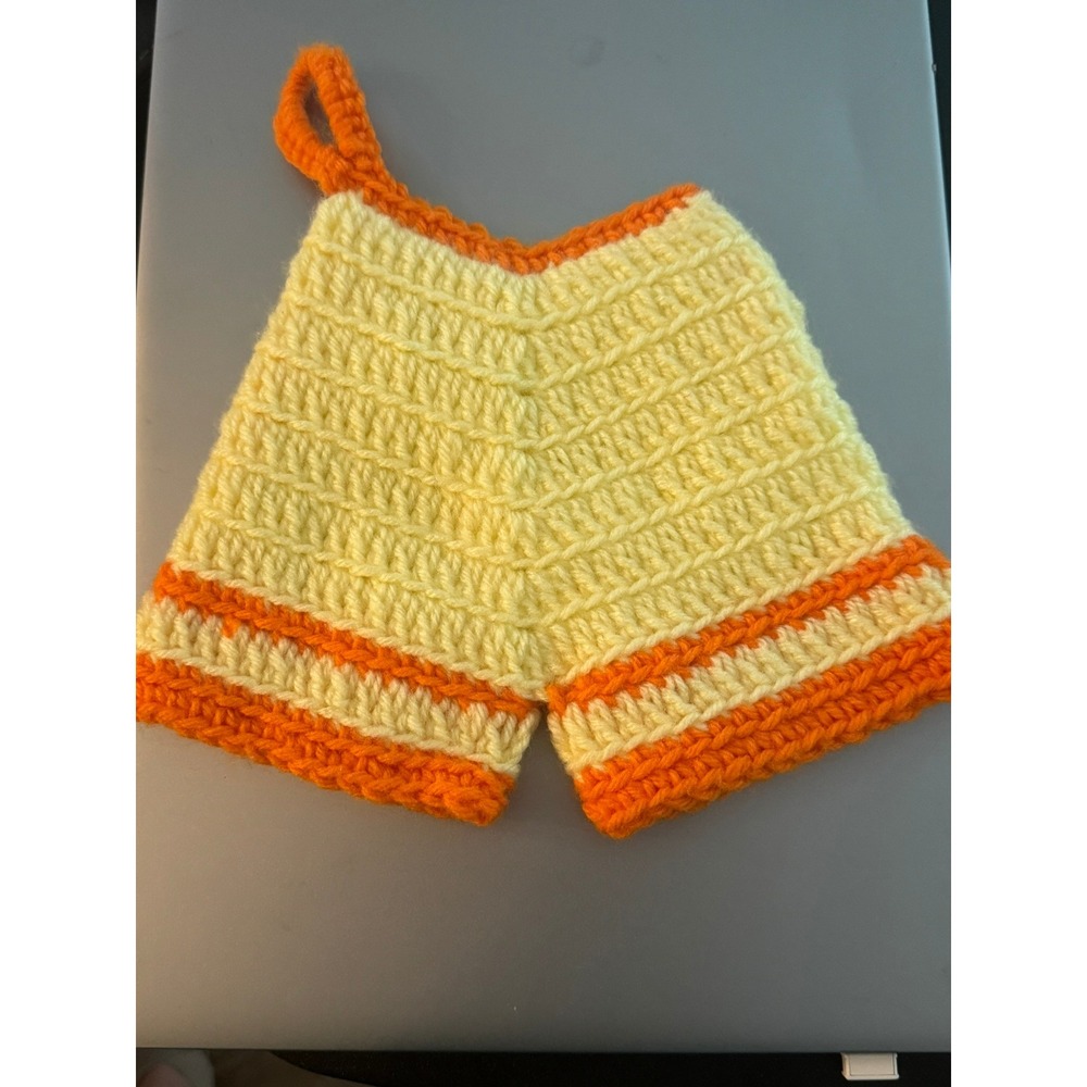 Vintage Handmade Crochet Hot pad Hot Pants Style Pot holder Yellow Orange
